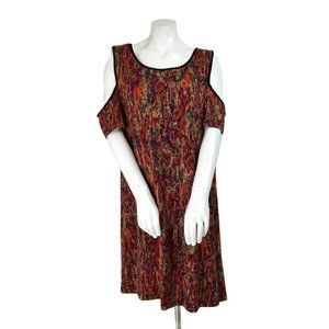 ECI Cold Shoulder Multicolor Aztec A-Line Dress